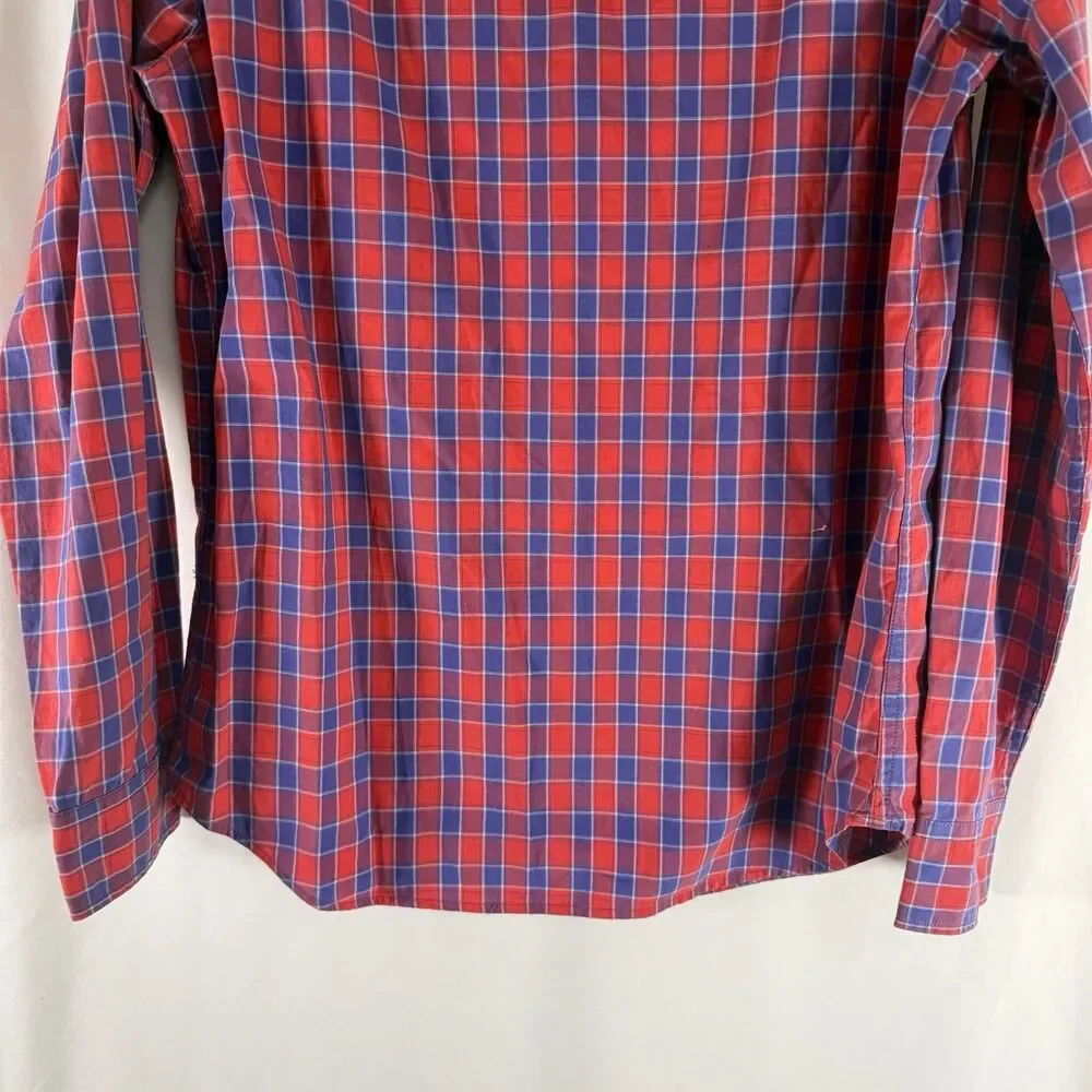 Banana Republic Custom 078 Wash Shirt Camden Fit Men's Medium Red Blue Plaid